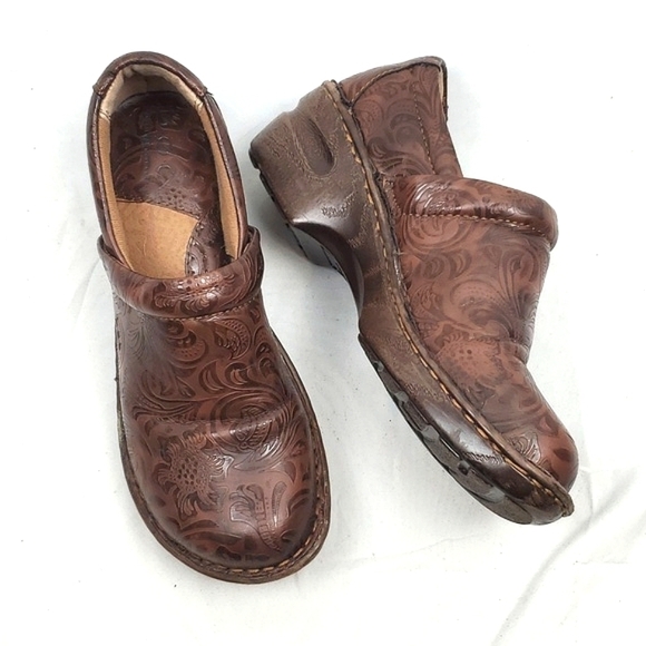 Boc Brown Leather Embossed Clog - Picture 1 of 11